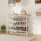 Shoe Rack Organizer 4 Tier for Closet Entryway Free Standing Metal Storage Shoe Shelf with MDF Top Board，Black