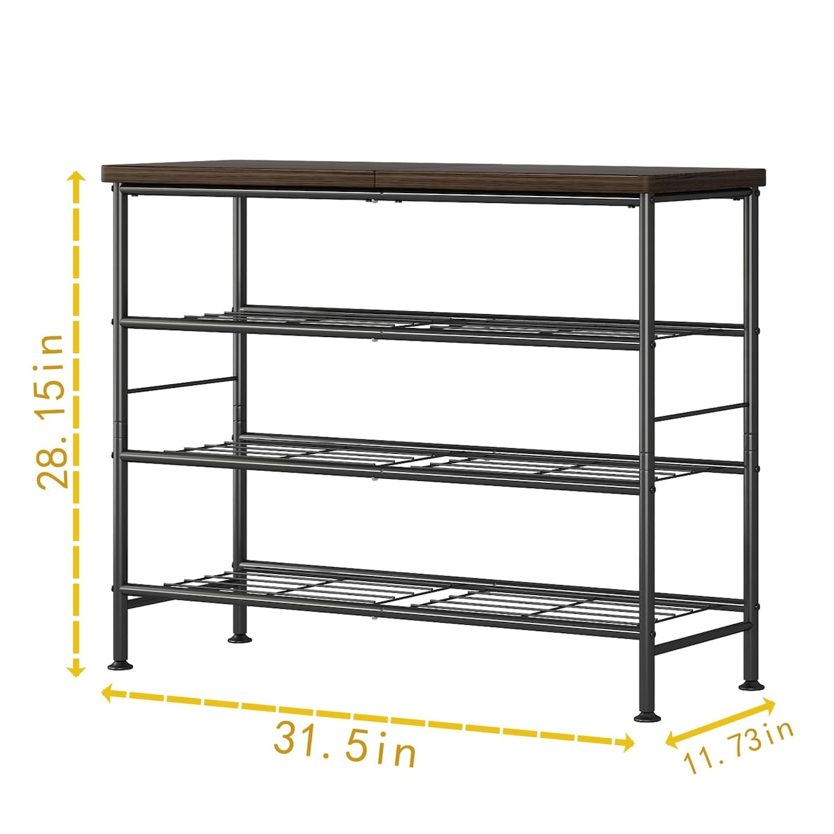 Shoe Rack Organizer 4 Tier for Closet Entryway Free Standing Metal Storage Shoe Shelf with MDF Top Board，Black