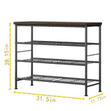 Shoe Rack Organizer 4 Tier for Closet Entryway Free Standing Metal Storage Shoe Shelf with MDF Top Board，Black