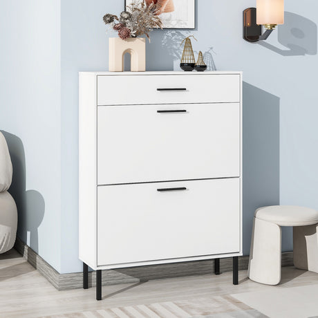 Shoe Rack Storage Organizer with Drawers & Metal Legs