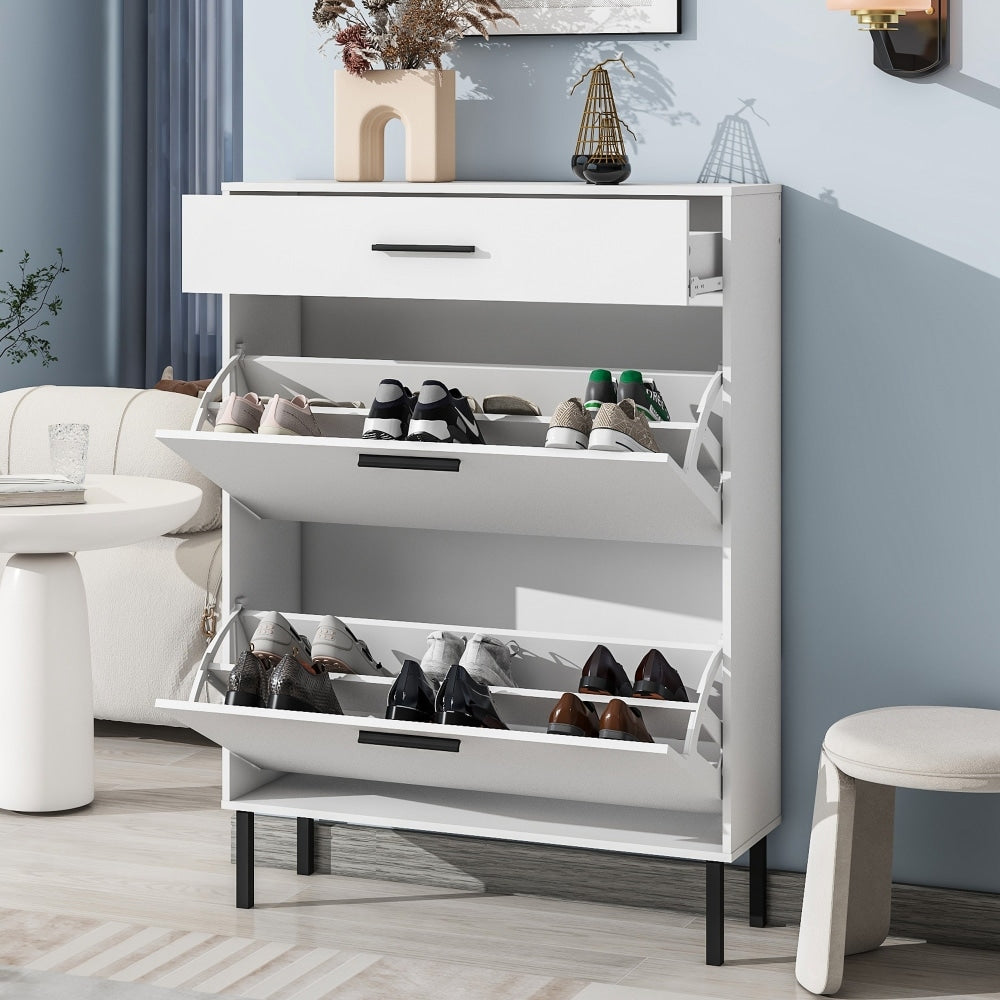 Shoe Rack Storage Organizer with Drawers & Metal Legs
