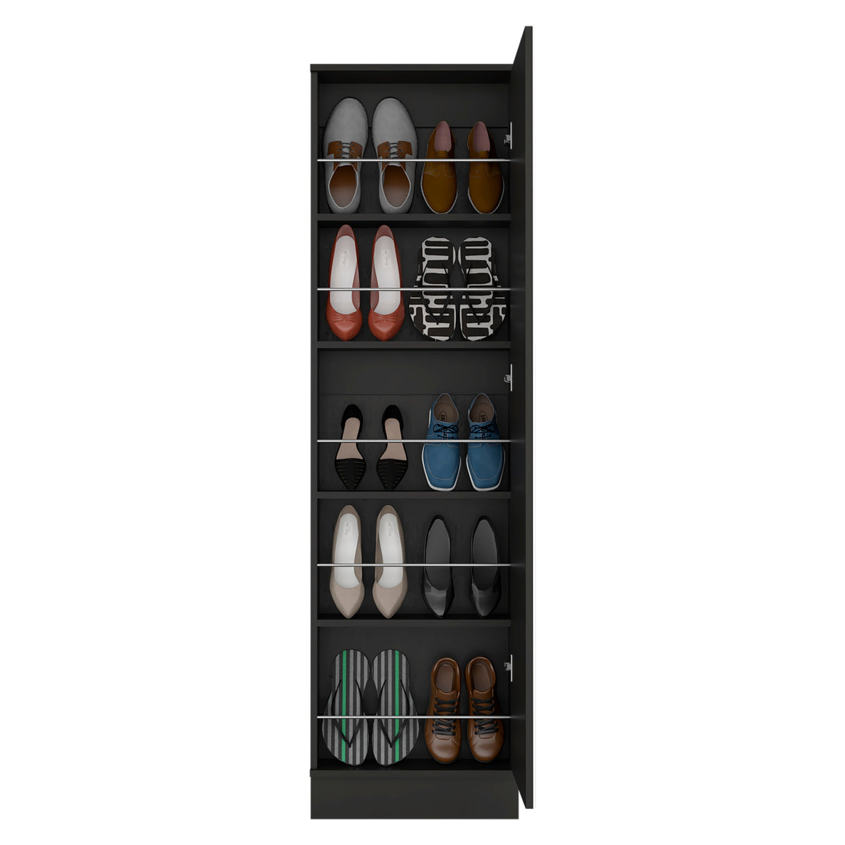 Shoe Rack With Mirror Five Interior Shelves And Single Door Cabinet