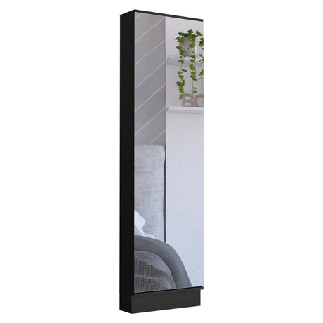 Shoe Rack With Mirror Five Interior Shelves And Single Door Cabinet