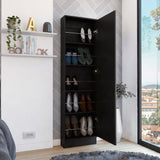 Shoe Rack With Mirror Five Interior Shelves And Single Door Cabinet