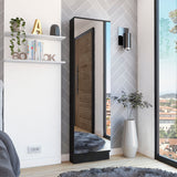 Shoe Rack With Mirror Five Interior Shelves And Single Door Cabinet