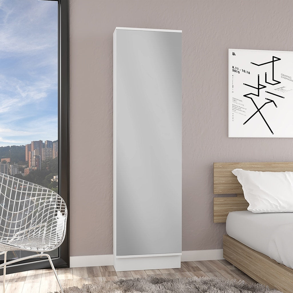 Shoe Rack With Mirror Five Interior Shelves And Single Door Cabinet