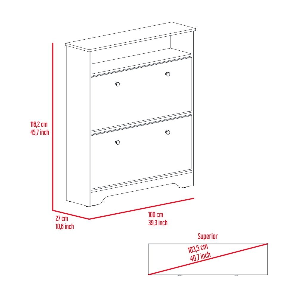 Shoe Rack With One Open Shelf And Two Extendable Cabinets