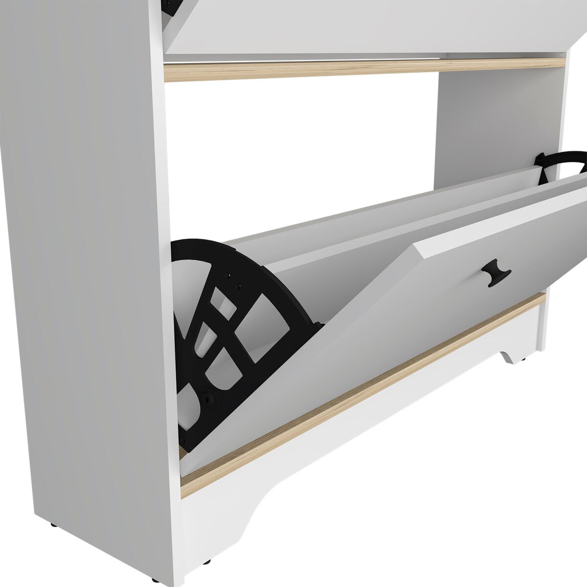 Shoe Rack With One Open Shelf And Two Extendable Cabinets