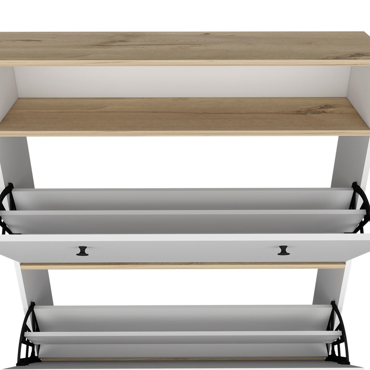 Shoe Rack With One Open Shelf And Two Extendable Cabinets