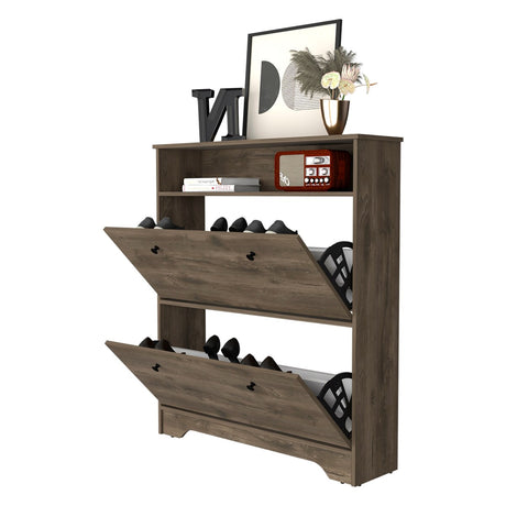 Shoe Rack With One Open Shelf And Two Extendable Cabinets