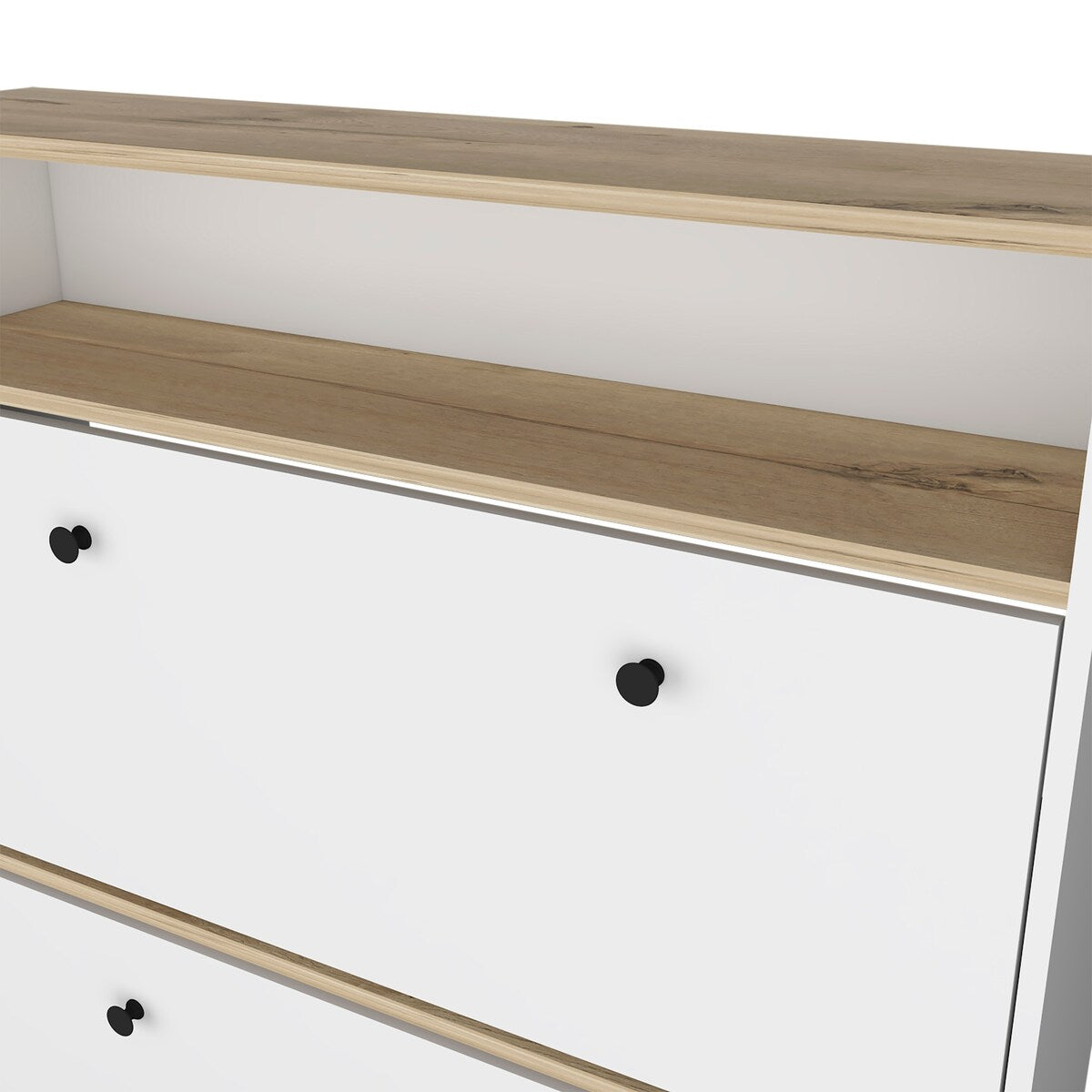 Shoe Rack With One Open Shelf And Two Extendable Cabinets