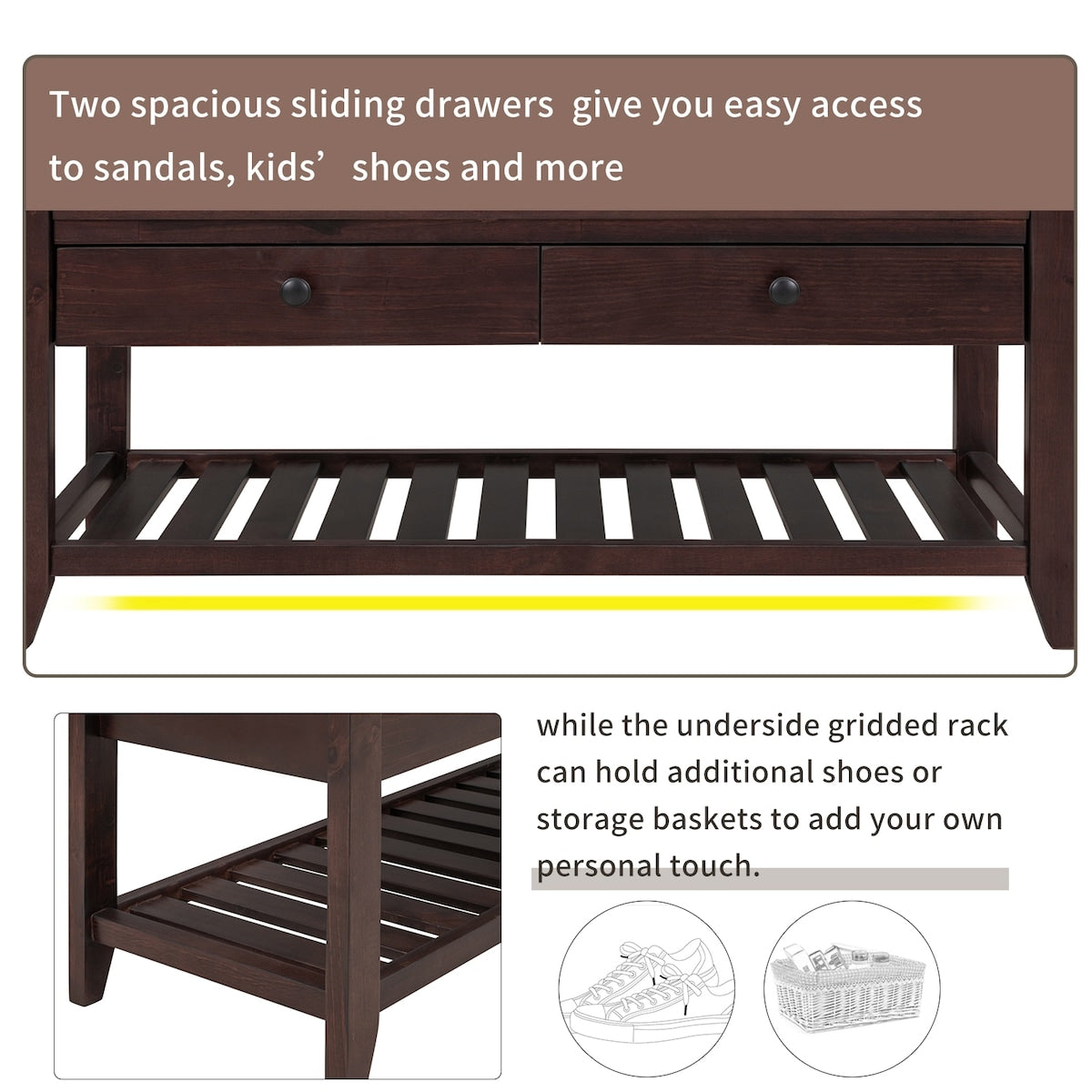 Shoe Rack with Cushioned Seat and Drawers, Multipurpose Entryway Storage Bench
