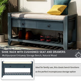 Shoe Rack with Cushioned Seat and Drawers, Multipurpose Entryway Storage Bench