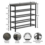 Shoe Rack, Industrial Shoe Storage Organizer, Large 5-Tier Metal Shoe Rack Shelves with Wood Board, Entryway Table for Hallway