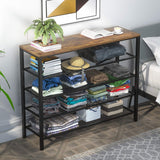 Shoe Rack, Industrial Shoe Storage Organizer, Large 5-Tier Metal Shoe Rack Shelves with Wood Board, Entryway Table for Hallway