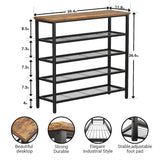 Shoe Rack, Industrial Shoe Storage Organizer, Large 5-Tier Metal Shoe Rack Shelves with Wood Board, Entryway Table for Hallway