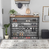 Shoe Rack, Industrial Shoe Storage Organizer, Large 5-Tier Metal Shoe Rack Shelves with Wood Board, Entryway Table for Hallway