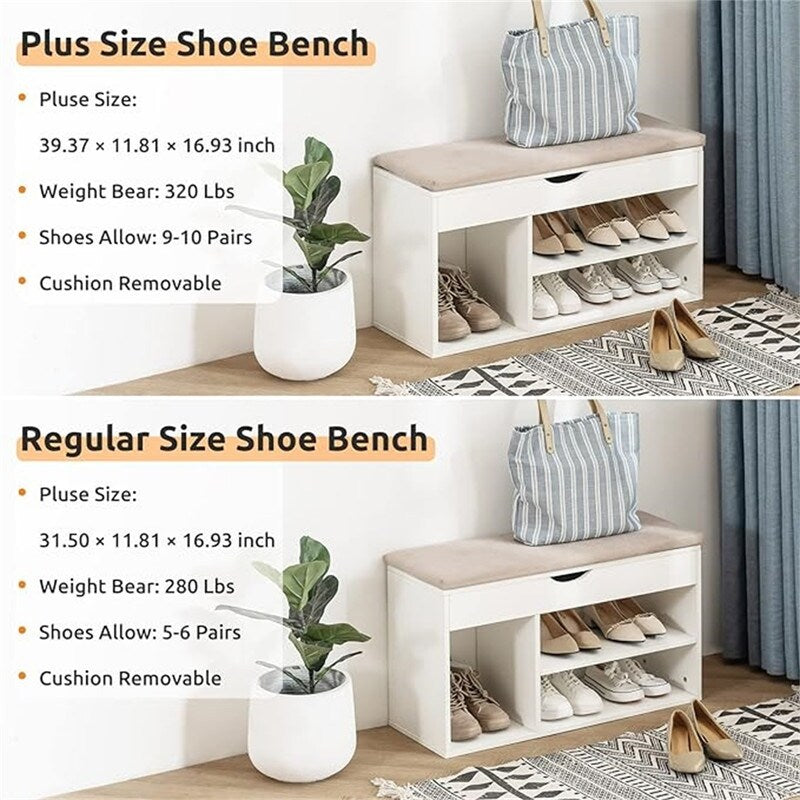 Shoe Storage Bench with Cover 2-Tier 39 Inches - 11.81"D x 39.4"W x 17"H