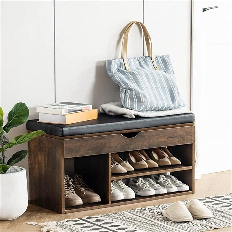 Shoe Storage Bench with Cover 2-Tier 39 Inches - 11.81"D x 39.4"W x 17"H