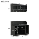 Shoe Storage Bench with Shelves and 4 Hooks, Elegant Hall Tree with Wall Mounted Coat Rack, Entryway Organizer