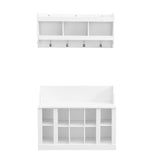 Shoe Storage Bench with Shelves and 4 Hooks, Elegant Hall Tree with Wall Mounted Coat Rack, Entryway Organizer