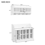 Shoe Storage Bench with Shelves and 4 Hooks, Elegant Hall Tree with Wall Mounted Coat Rack, Entryway Organizer