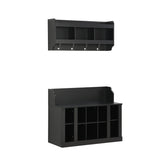 Shoe Storage Bench with Shelves and 4 Hooks, Elegant Hall Tree with Wall Mounted Coat Rack, Entryway Organizer