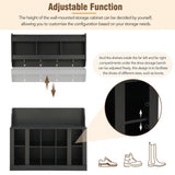 Shoe Storage Bench with Shelves and 4 Hooks, Elegant Hall Tree with Wall Mounted Coat Rack, Entryway Organizer