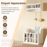Shoe Storage Bench with Shelves and 4 Hooks, Elegant Hall Tree with Wall Mounted Coat Rack, Entryway Organizer