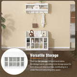 Shoe Storage Bench with Shelves and 4 Hooks, Elegant Hall Tree with Wall Mounted Coat Rack, Entryway Organizer