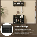 Shoe Storage Bench with Shelves and 4 Hooks, Elegant Hall Tree with Wall Mounted Coat Rack, Entryway Organizer