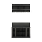 Shoe Storage Bench with Shelves and 4 Hooks, Elegant Hall Tree with Wall Mounted Coat Rack, Entryway Organizer