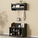 Shoe Storage Bench with Shelves and 4 Hooks, Elegant Hall Tree with Wall Mounted Coat Rack, Entryway Organizer