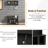 Shoe Storage Bench with Shelves and 4 Hooks, Elegant Hall Tree with Wall Mounted Coat Rack, Entryway Organizer