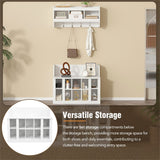 Shoe Storage Bench with Shelves and 4 Hooks, Wall Mounted Coat Rack