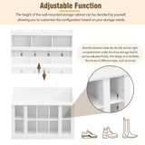 Shoe Storage Bench with Shelves and 4 Hooks, Wall Mounted Coat Rack