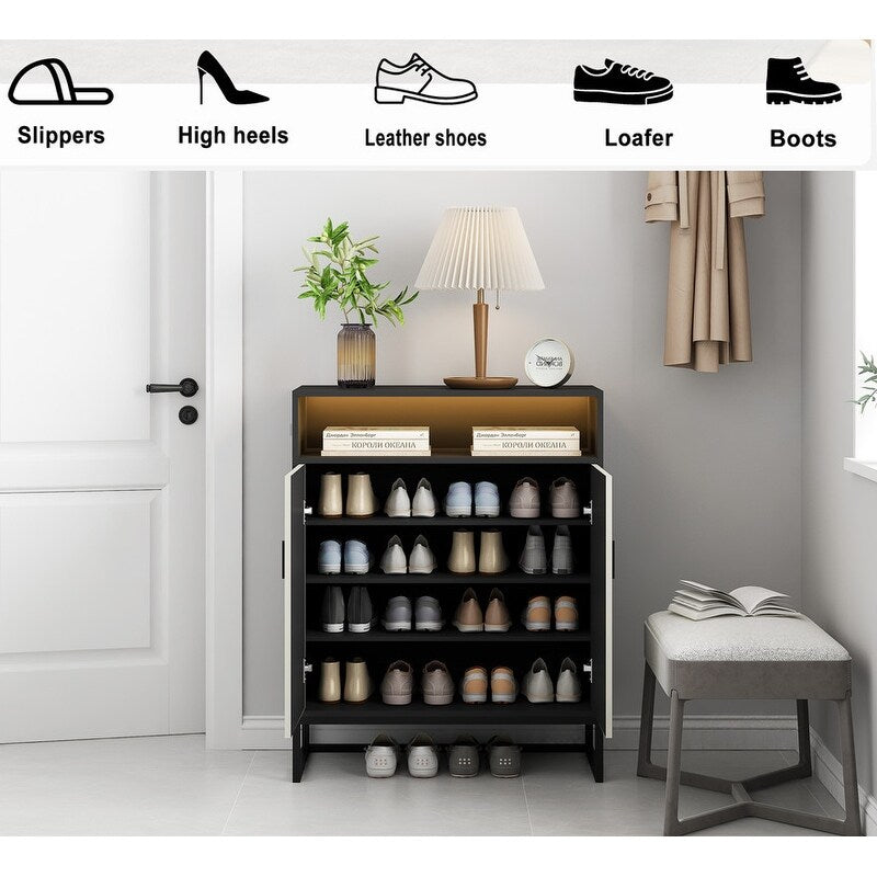 Shoe Storage Cabinet, Wooden Shoe Cabinet with Doors Modern Shoe Organizer Entryway, Hallway, Living Room