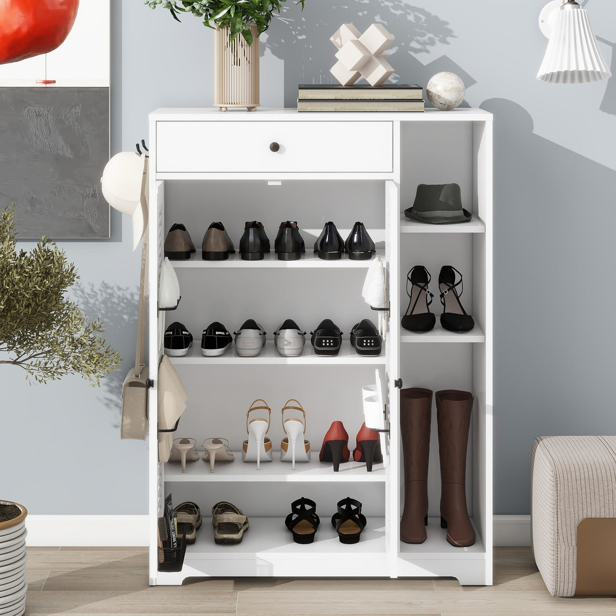 Shoe Storage with Adjustable Storage Shelf &Top Drawer