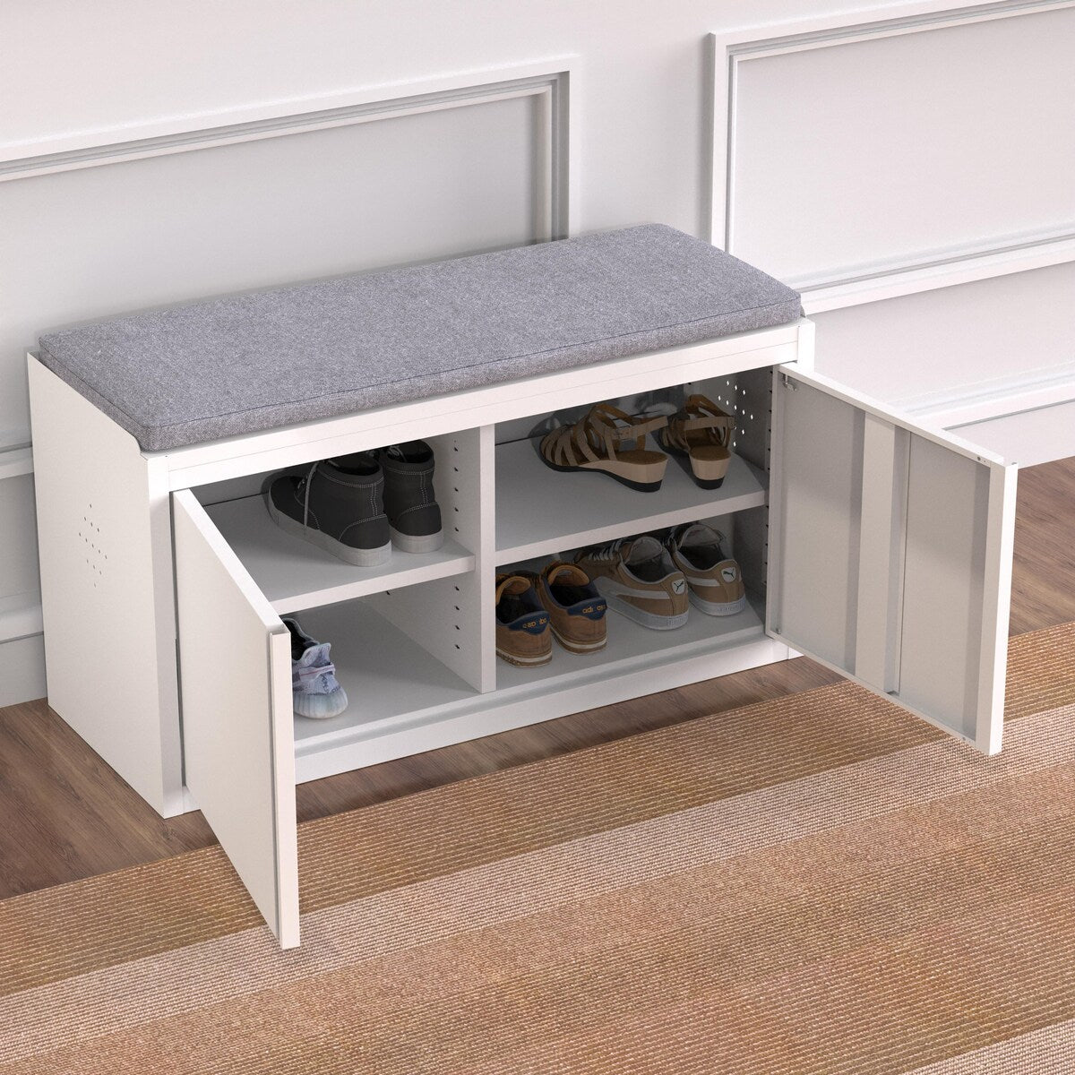 Shoes Bench double door steel Shoe Storage Cabinet with Padded Seat