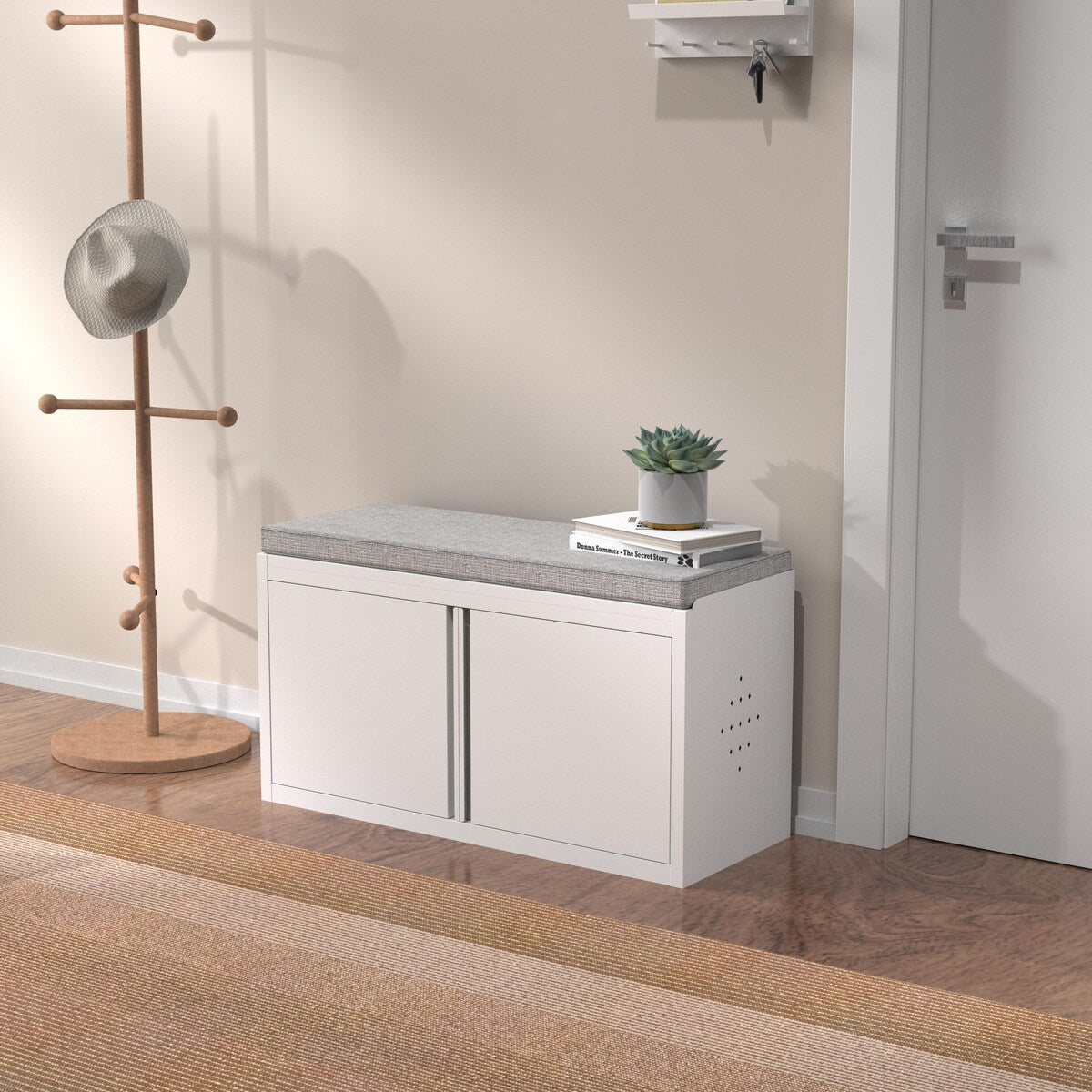 Shoes Bench double door steel Shoe Storage Cabinet with Padded Seat