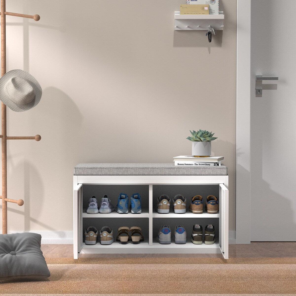 Shoes Bench double door steel Shoe Storage Cabinet with Padded Seat