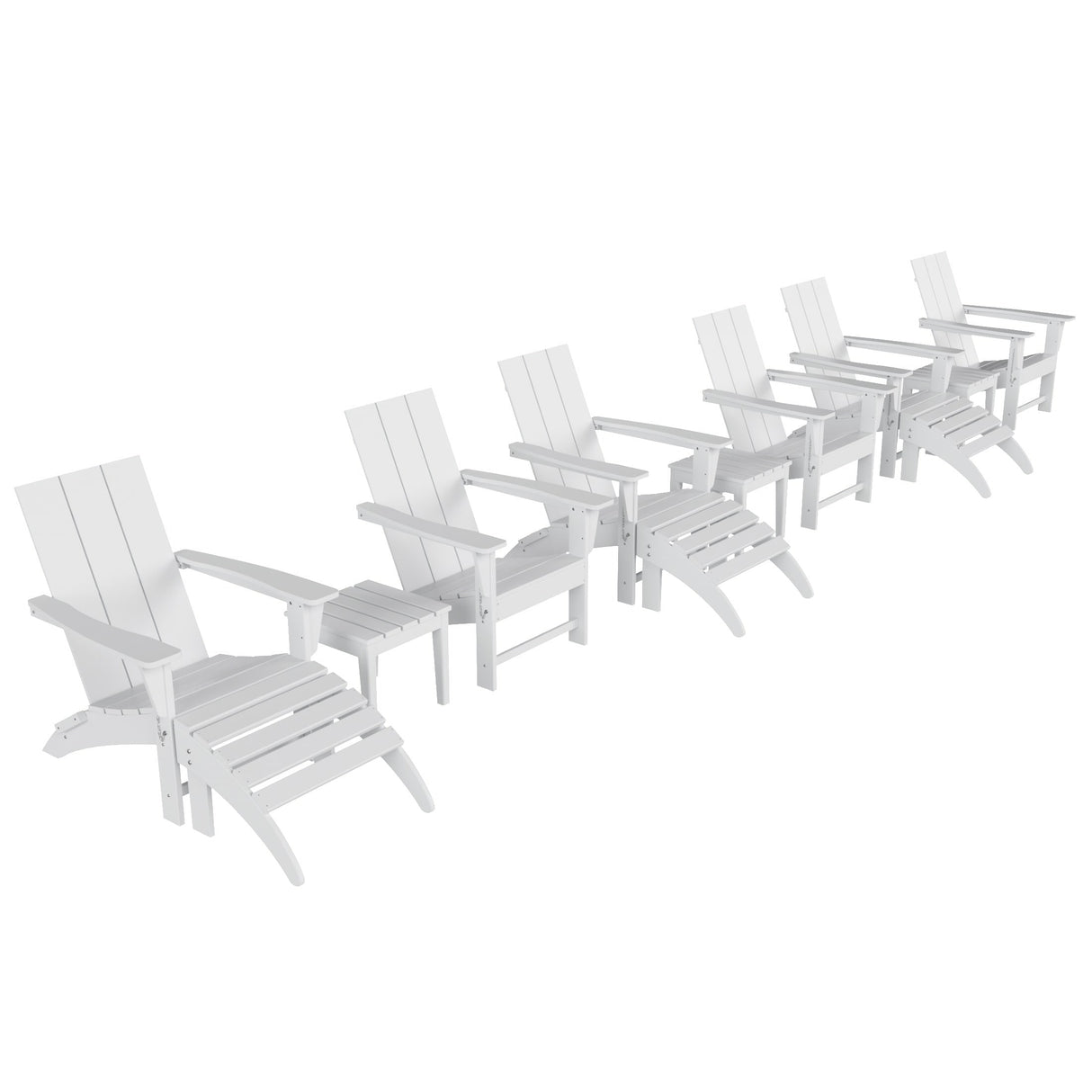 Polytrends Shoreside Modern 12-Piece Folding Adirondack Chair With Ottoman And Side Table