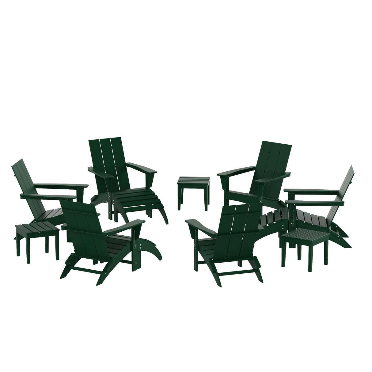 Polytrends Shoreside Modern 12-Piece Folding Adirondack Chair With Ottoman And Side Table