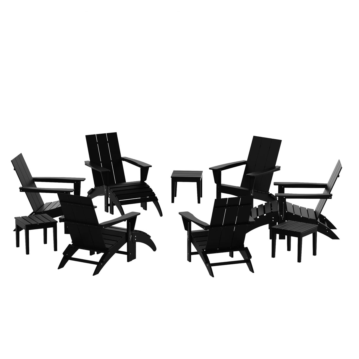Polytrends Shoreside Modern 12-Piece Folding Adirondack Chair With Ottoman And Side Table