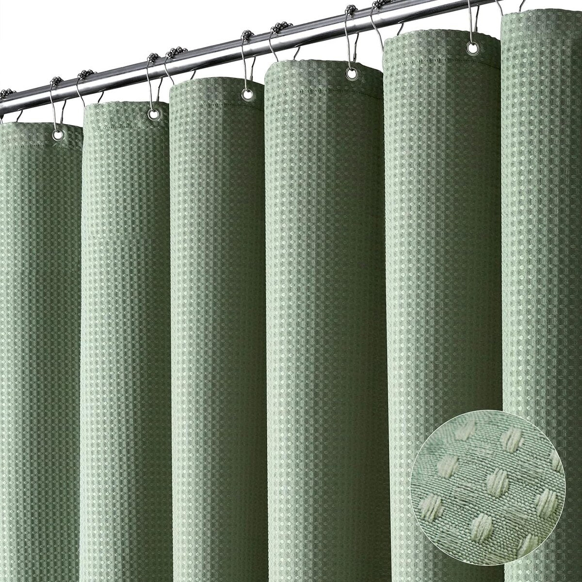 Shower Curtain Waffle Textured Heavy Duty Thick Fabric Shower Bathroom