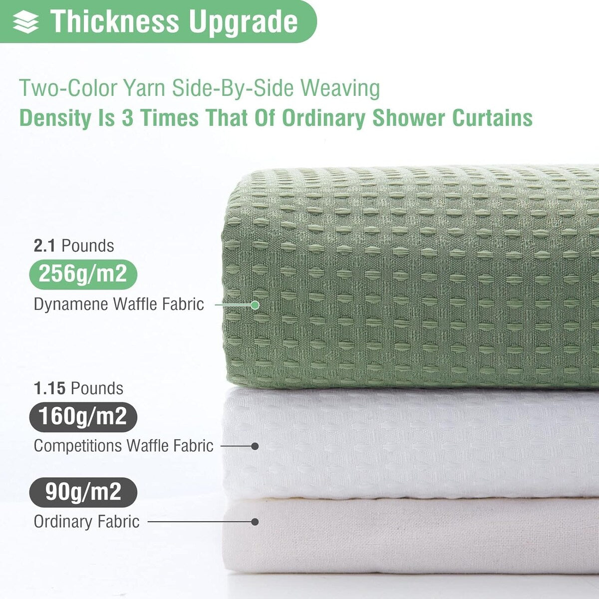 Shower Curtain Waffle Textured Heavy Duty Thick Fabric Shower Bathroom