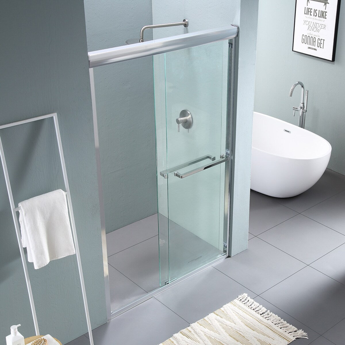 Shower Door 48 W x 76 H Semi-Frameless Bypass Sliding Shower Enclosure - 48*76"