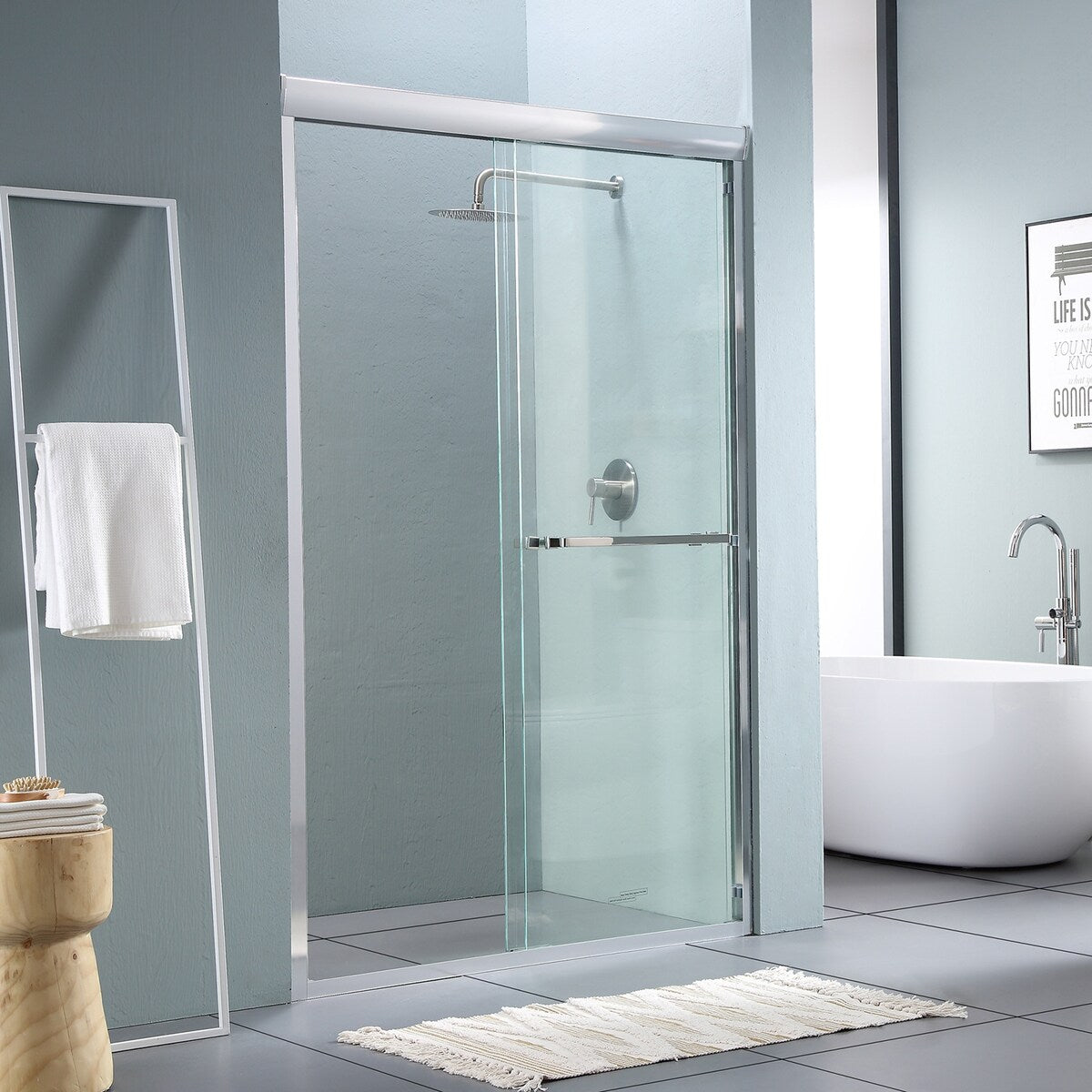 Shower Door 48 W x 76 H Semi-Frameless Bypass Sliding Shower Enclosure - 48*76"