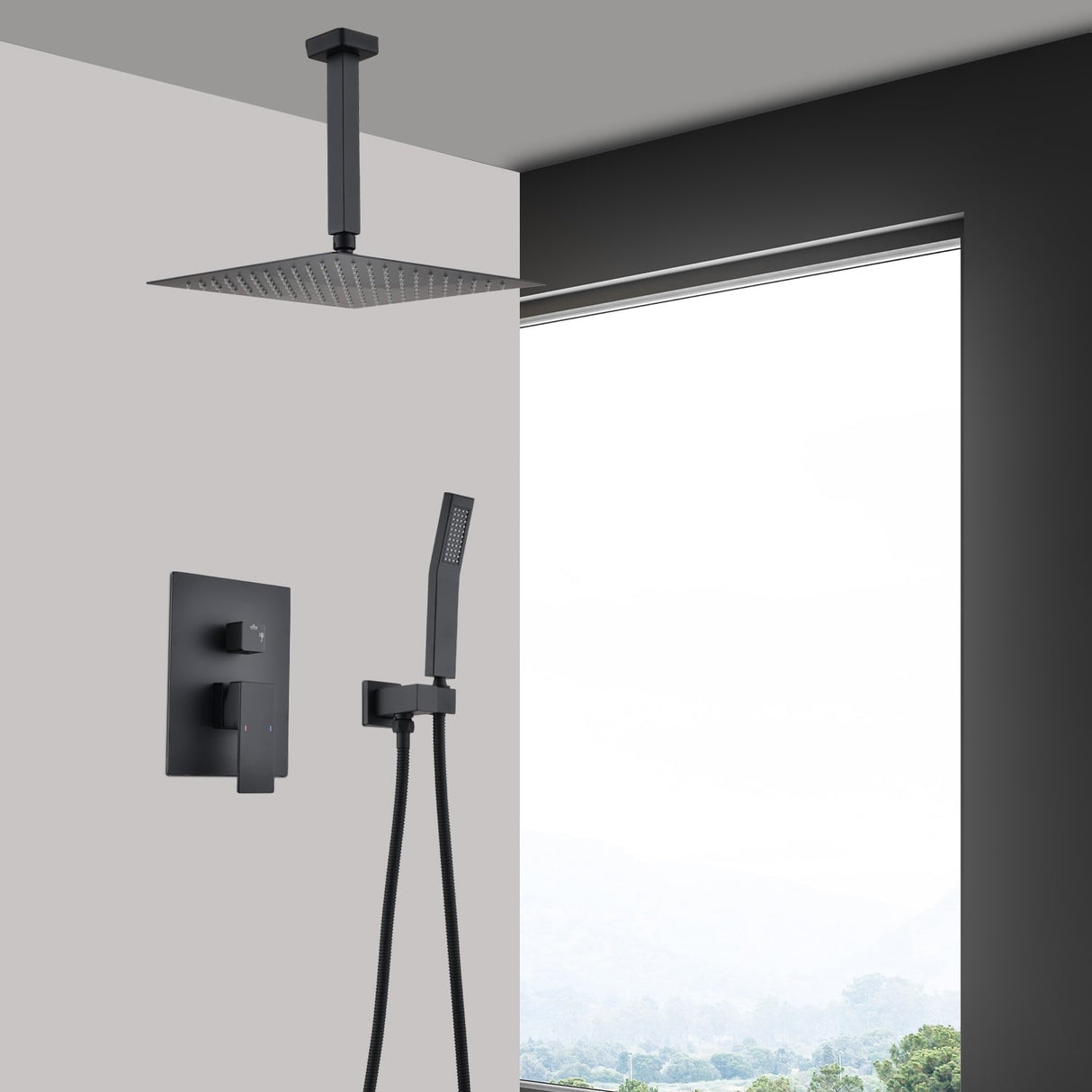 Shower Faucets Sets Complete Shower System 16 Inches Rain Shower Head with Handheld Shower Valve
