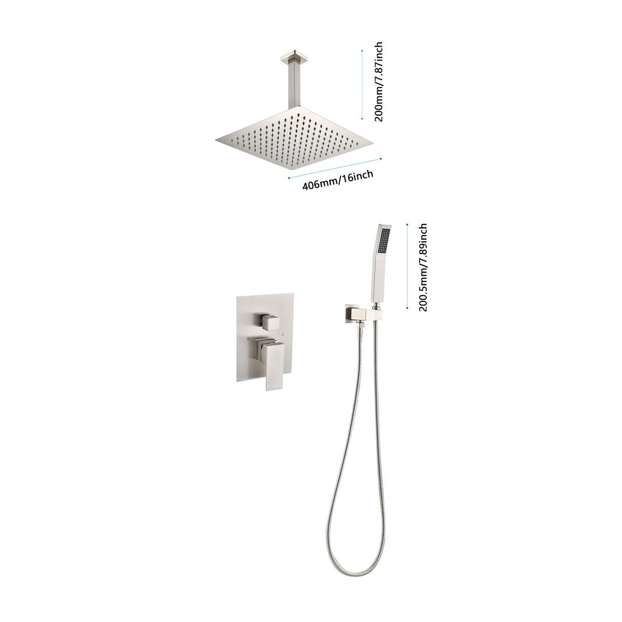 Shower Faucets Sets Complete Shower System 16 Inches Rain Shower Head with Handheld Shower Valve